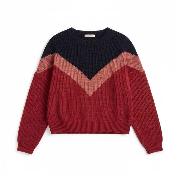 1.STATE Chevron Crewneck Sweater Berry Pink Navy 100% Cotton - Small - Picture 3 of 12